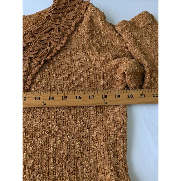 One World Dark Fairy Brown Textured Crochet Knit Top XL Wimsygoth  Sharkbite Hem - Picture 7 of 8